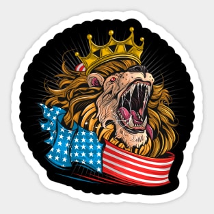 King lion of america with usa flag Sticker